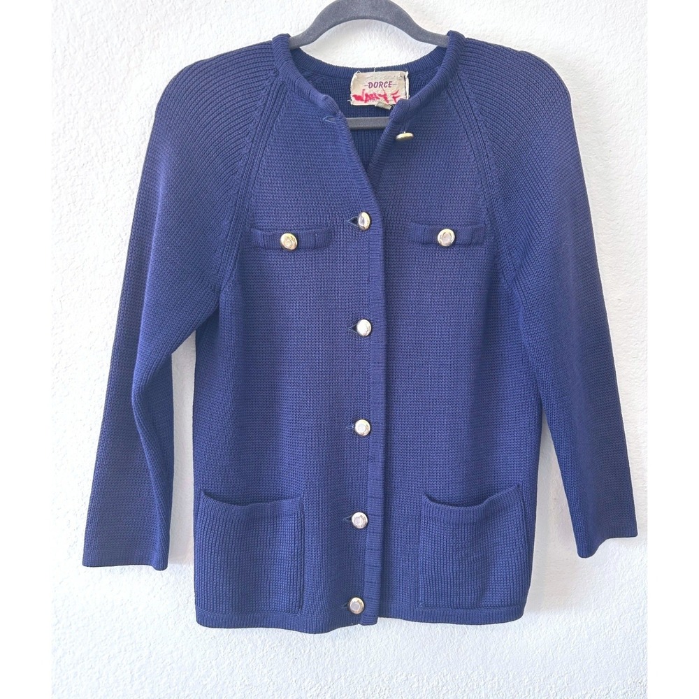 Vintage Dorce for LeRoy Knitwear Wool Old Money Preppy Cardigan Sweater SZ S